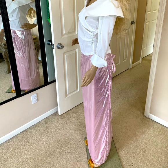 Light Metallic Pink Maxi Skirt Party Cocktail L